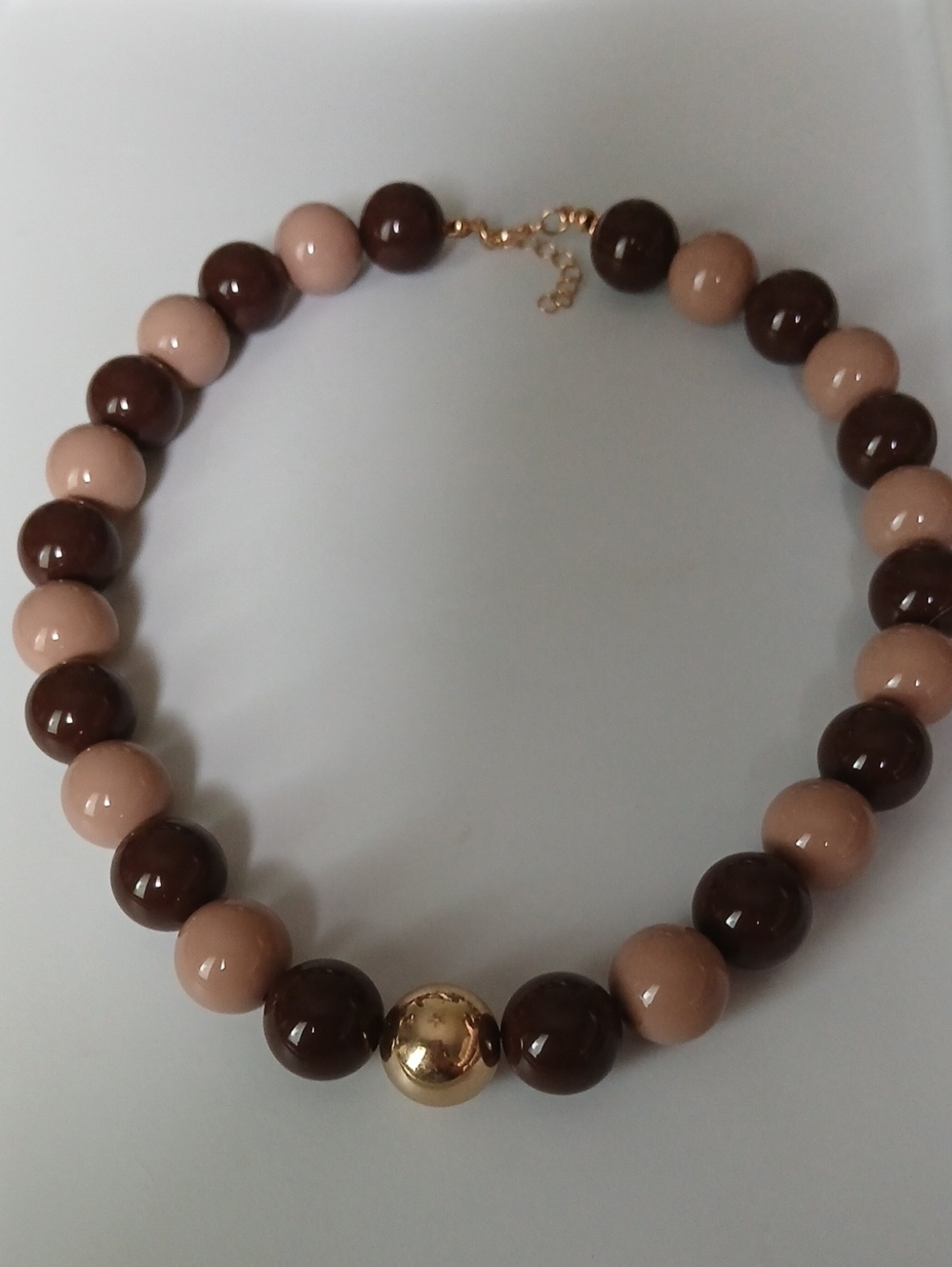 Fashion Jewelry Brown and Beige Beaded Necklace with Gold Accent